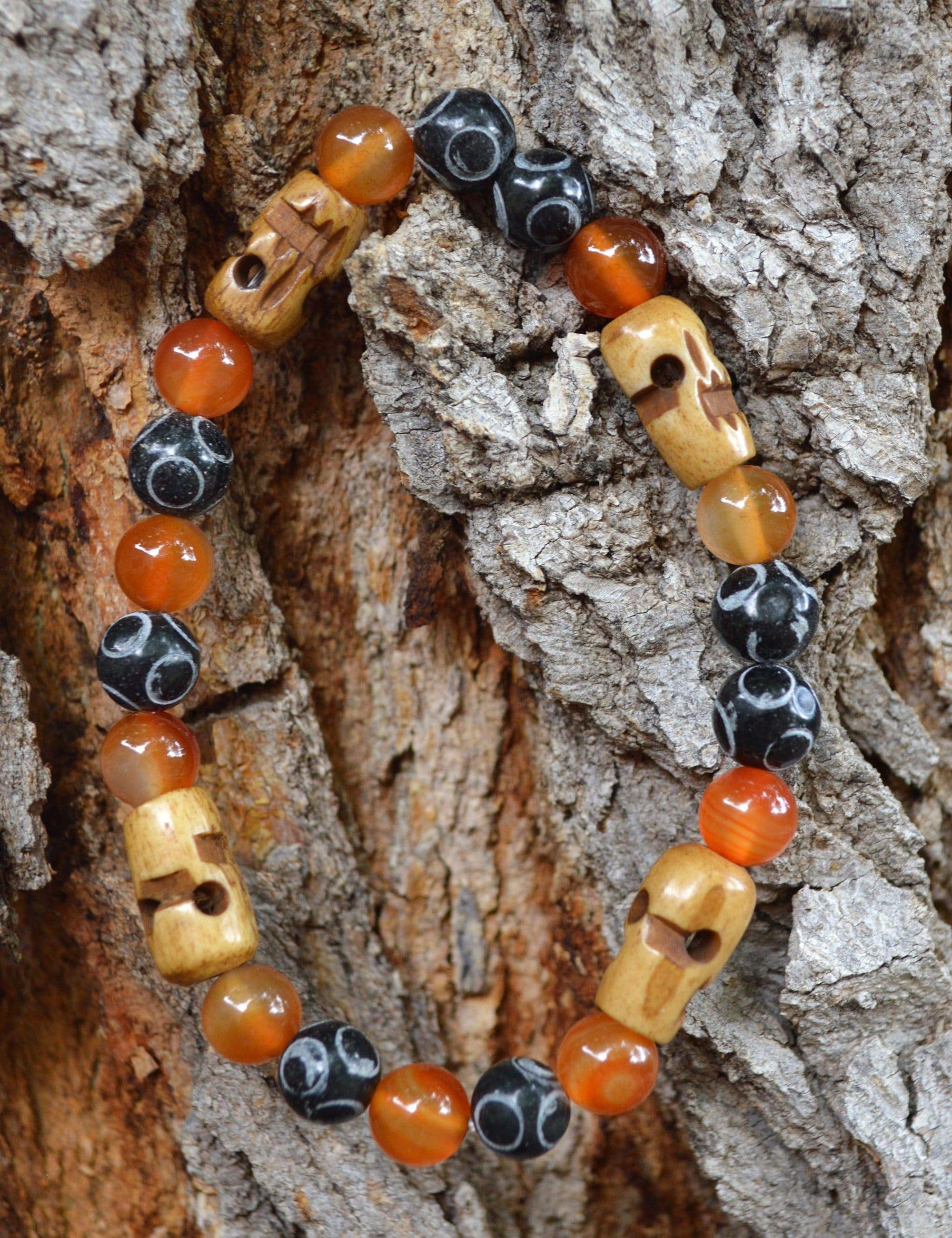 Bracelets Men's Courage Bracelet - Carnelian and Hand Carved Black Henan Jade