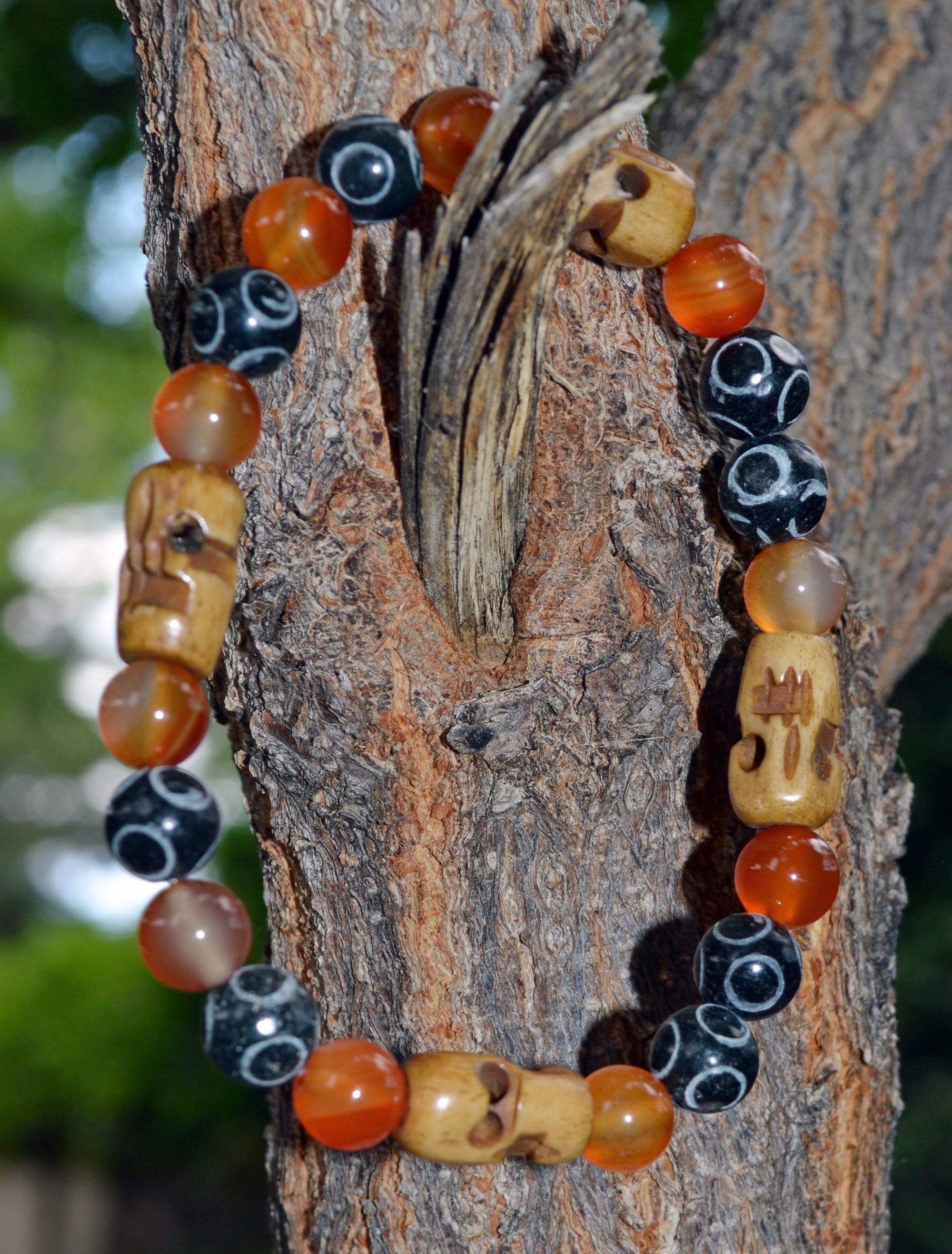 Bracelets Men's Courage Bracelet - Carnelian and Hand Carved Black Henan Jade