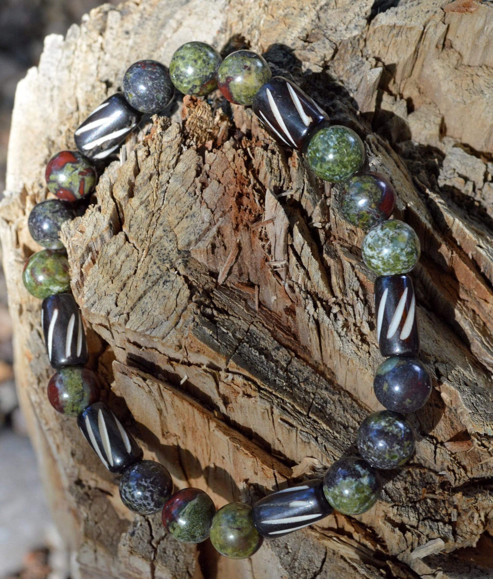 Bracelets Men's Dragon Energy Bracelet - Dragon Blood Stone with Buffalo Bone