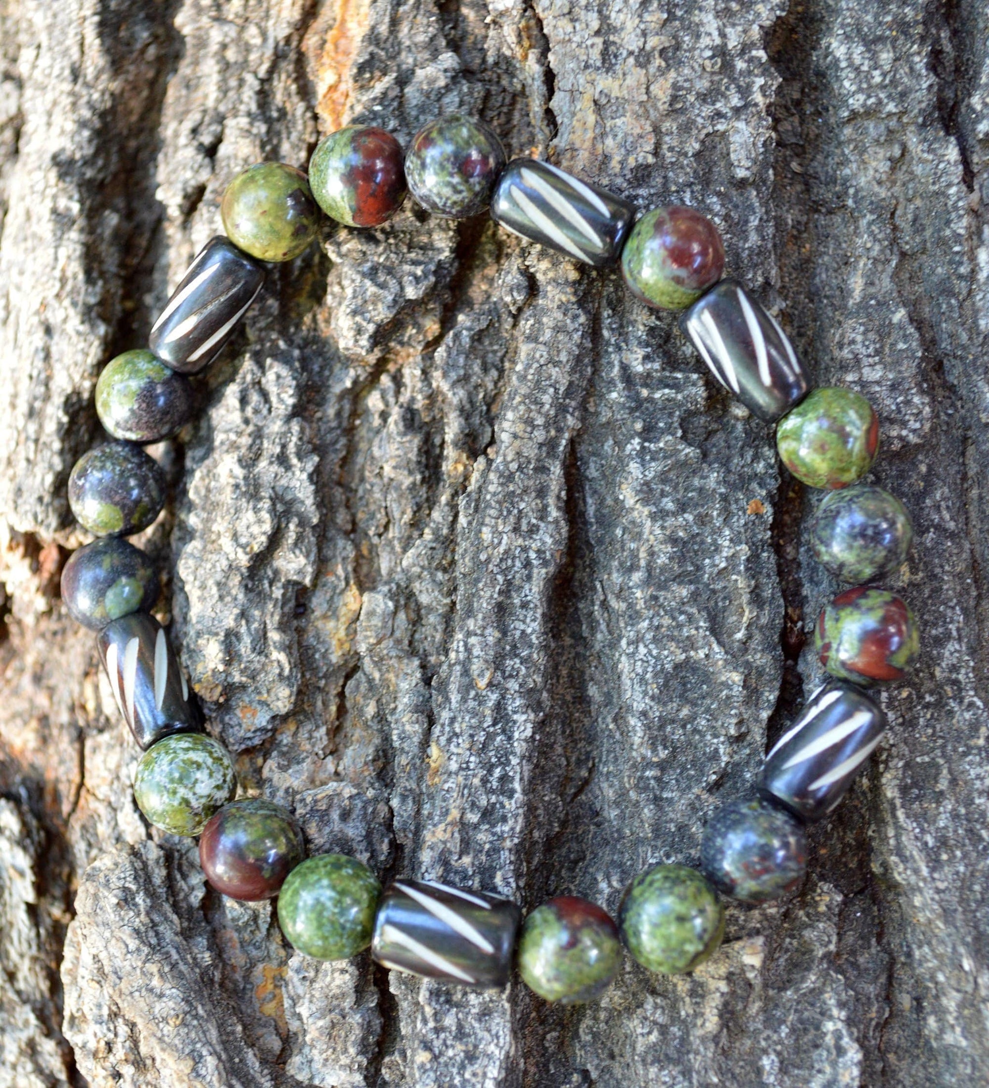 Bracelets Men's Dragon Energy Bracelet - Dragon Blood Stone with Buffalo Bone