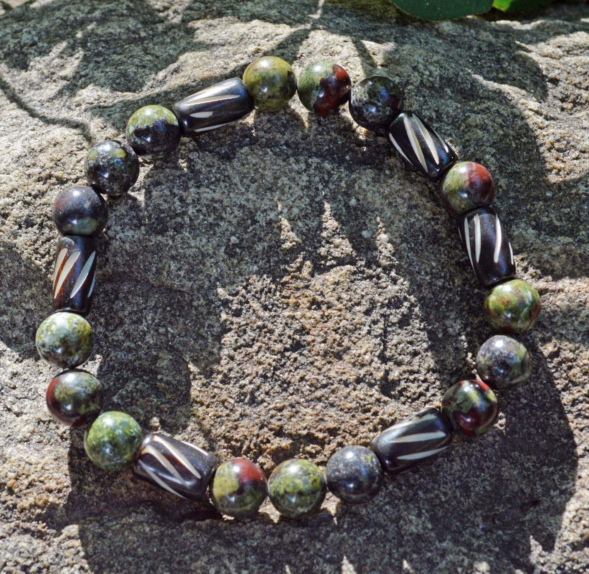 Bracelets Men's Dragon Energy Bracelet - Dragon Blood Stone with Buffalo Bone
