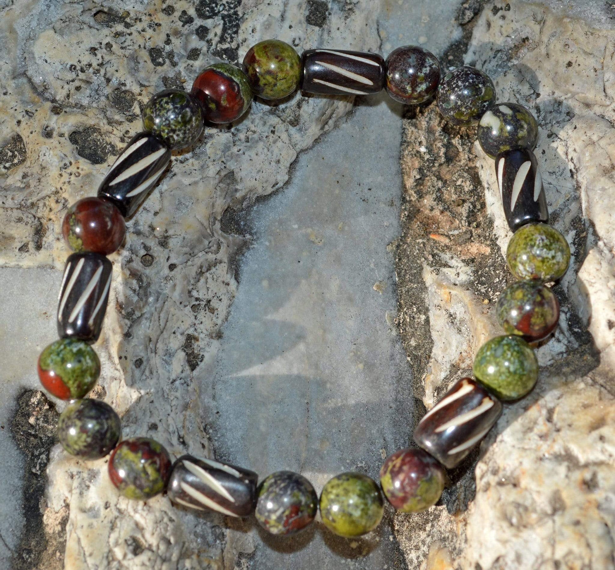 Bracelets Men's Dragon Energy Bracelet - Dragon Blood Stone with Buffalo Bone
