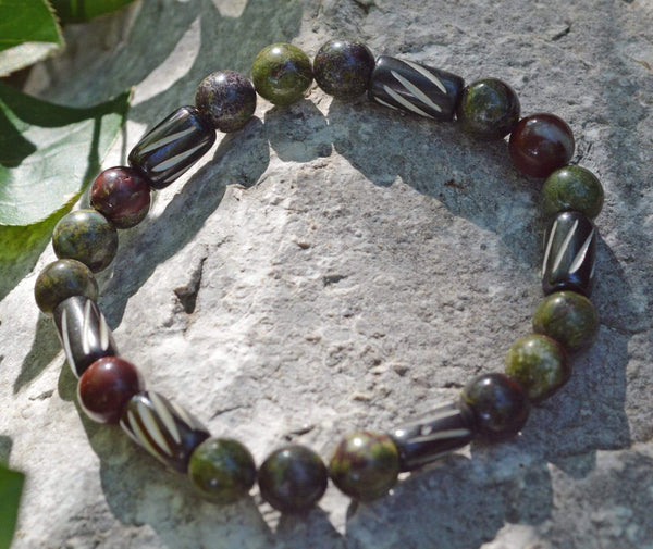 RUBY ZOISITE & GARNET Crystal Bracelet - Dragon Charm, Round Beads - C –  Throwin Stones