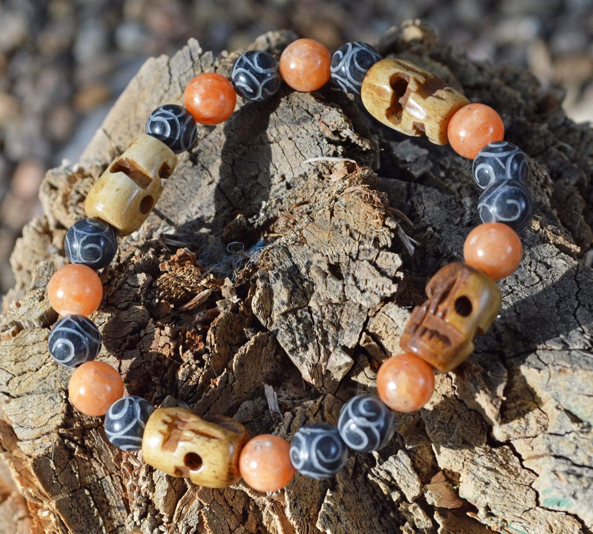 Bracelets Men's Innovation Bracelet - Orange Calcite  and Hand Carved Black Henan Jade