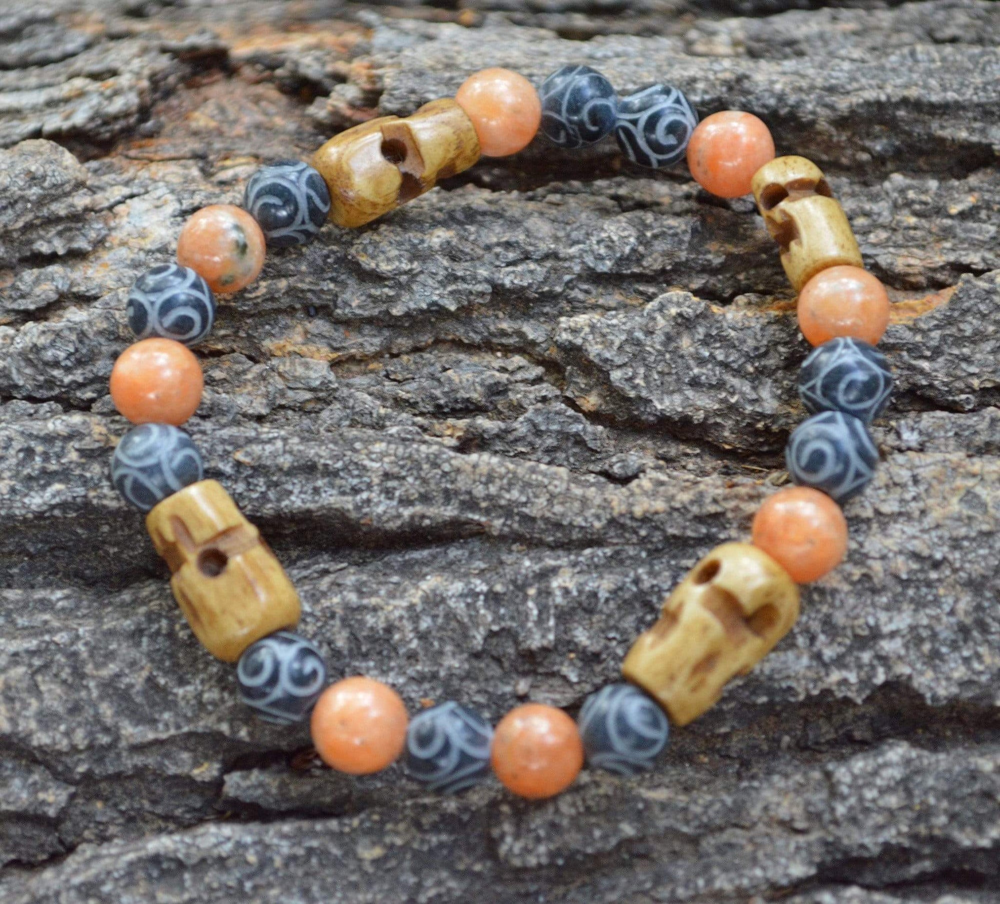 Bracelets Men's Innovation Bracelet - Orange Calcite  and Hand Carved Black Henan Jade