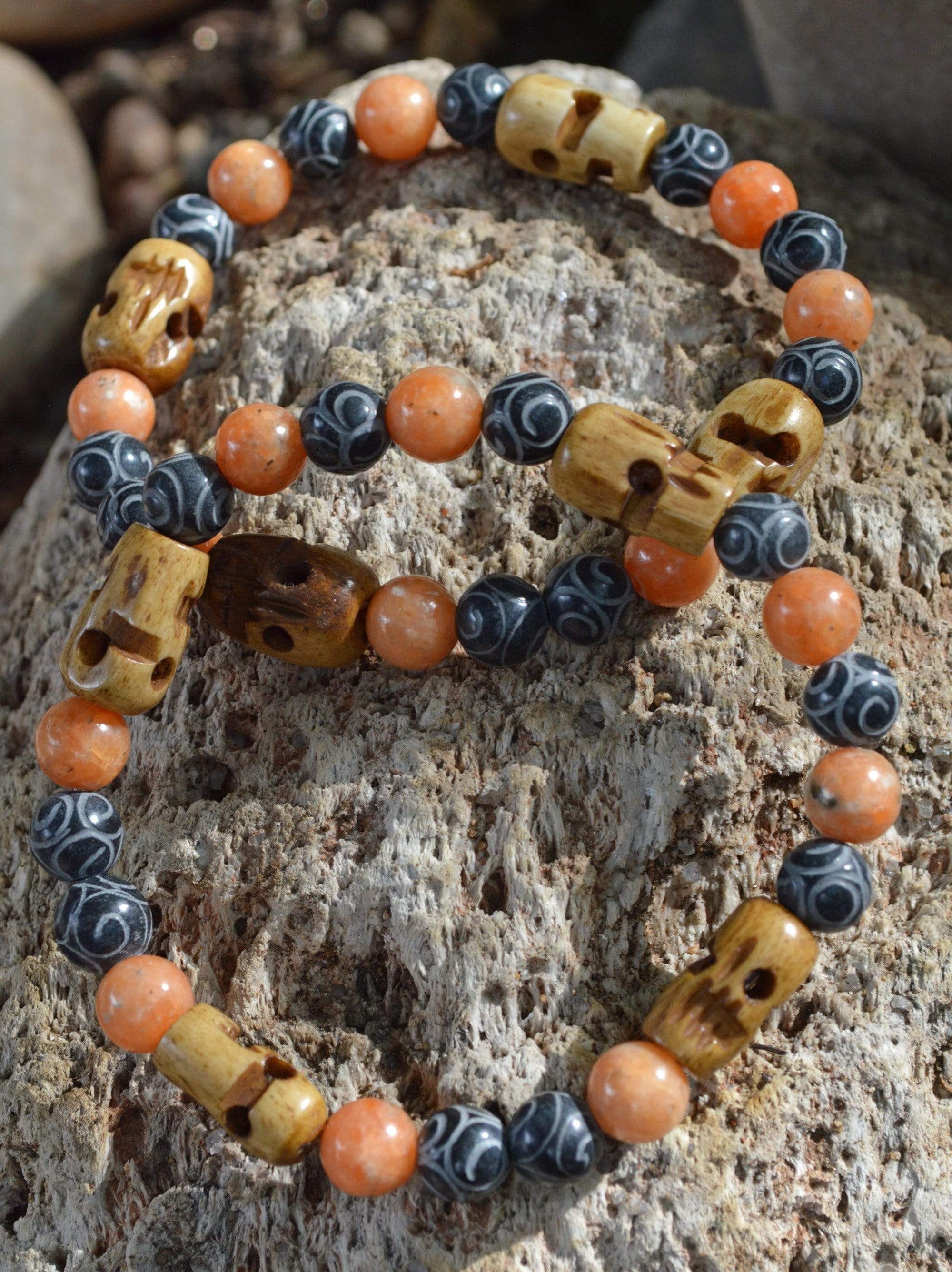 Bracelets Men's Innovation Bracelet - Orange Calcite  and Hand Carved Black Henan Jade
