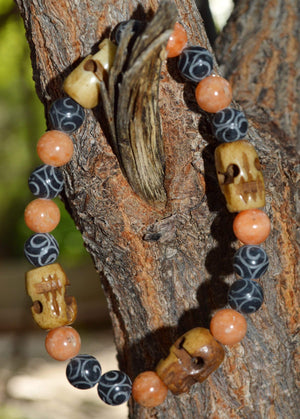 Bracelets Men's Innovation Bracelet - Orange Calcite  and Hand Carved Black Henan Jade