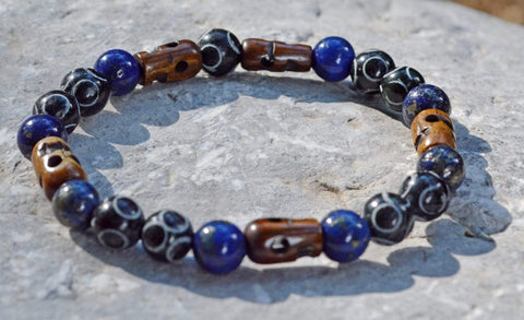 Men's Intuition Bracelet - Lapis Lazuli w/Pyrite and Hand Carved Black Henan Jade