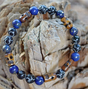 Bracelets Men's Intuition Bracelet - Lapis Lazuli w/Pyrite and Hand Carved Black Henan Jade