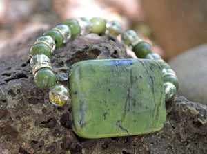 Bracelets Square Jade & Aqua Aura Quartz Bracelet - Heart Chakra