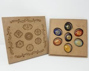 Crystal Gift Sets Sanskrit Carved Gemstones | 7 Chakra Symbol | Oval Stones Set with Box