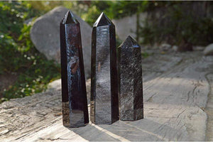 Crystal Points Black Obsidian Obelisk | ~ 4"