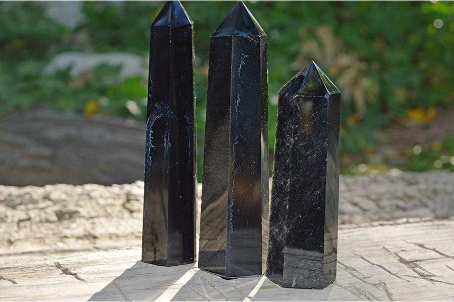 Crystal Points Black Obsidian Obelisk | ~ 4"