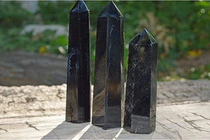 Crystal Points Black Obsidian Obelisk | ~ 4"