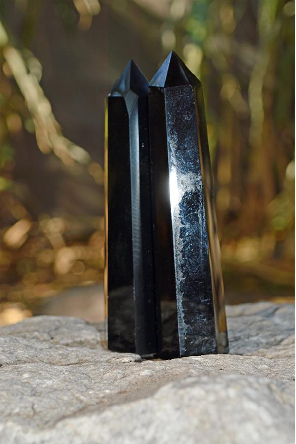 Crystal Points Black Obsidian Obelisk | ~ 4"