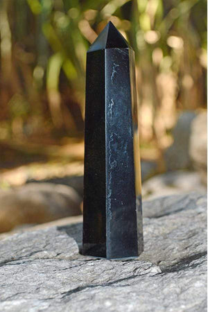 Crystal Points Black Obsidian Obelisk | ~ 4"