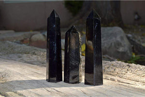 Crystal Points Black Obsidian Obelisk | ~ 4"