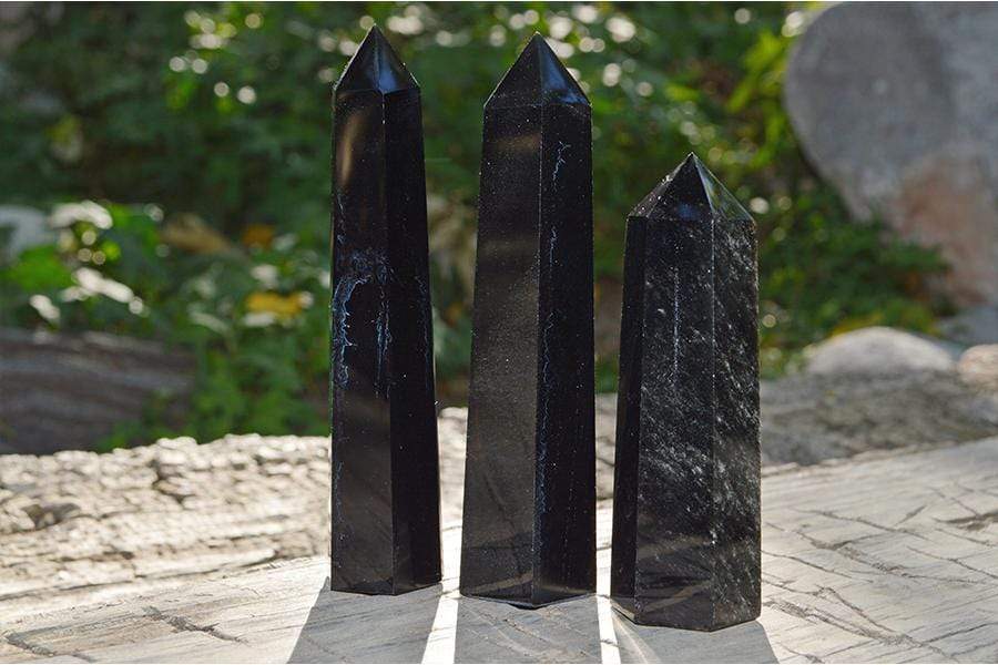 Crystal Points Black Obsidian Obelisk | ~ 4"