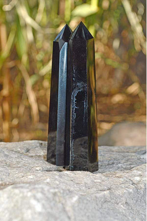 Crystal Points Black Obsidian Obelisk | ~ 4"