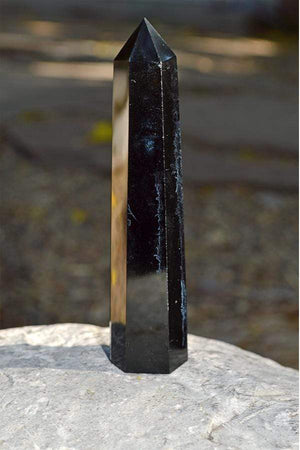 Crystal Points Black Obsidian Obelisk | ~ 4"