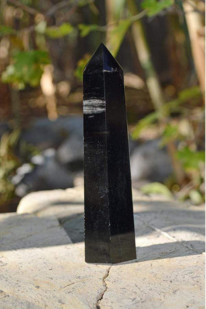 Crystal Points Black Obsidian Obelisk | ~ 4"