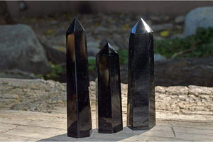 Crystal Points Black Obsidian Obelisk | ~ 4"