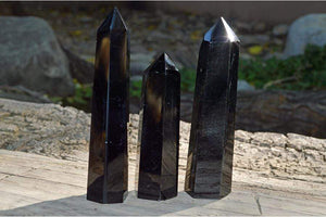 Crystal Points Black Obsidian Obelisk | ~ 4"