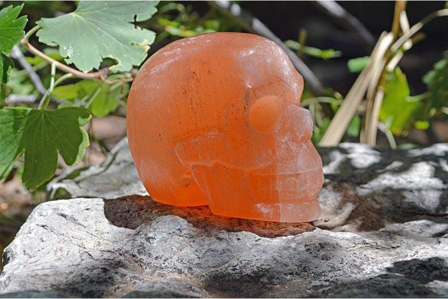 Crystal Skulls Orange Selenite Carved Crystal Skull - Medium