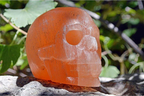 Orange Selenite Carved Crystal Skull - Medium