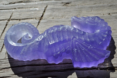 Blue and Purple Fluorite Seahorse | Hand Carved  | Medium | AAA Quality | I