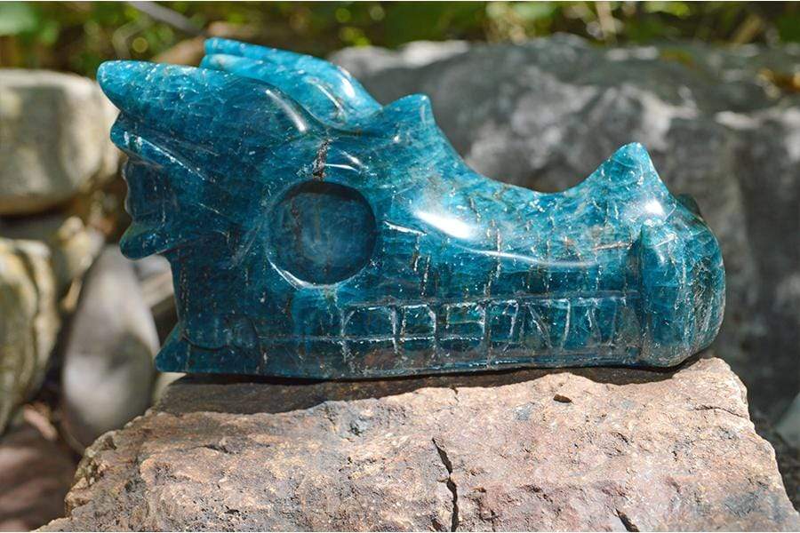 Crystal Wholesale Blue Apatite - Crystal Dragon Skull Carving