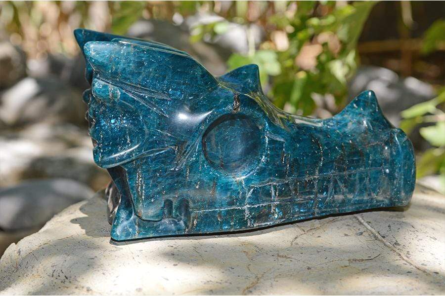 Crystal Wholesale Blue Apatite - Crystal Dragon Skull Carving