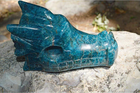 Blue Apatite - Crystal Dragon Skull Carving