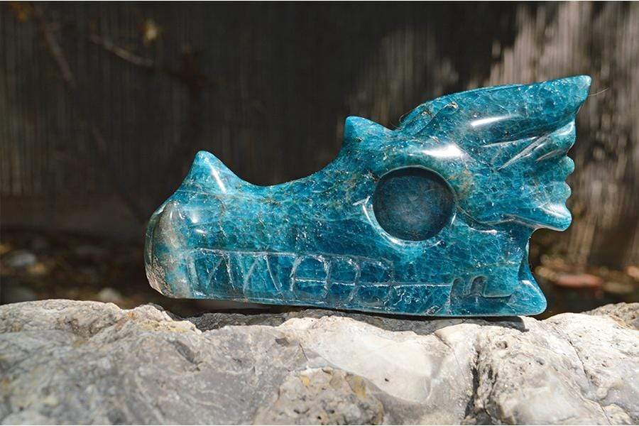 Crystal Wholesale Blue Apatite - Crystal Dragon Skull Carving
