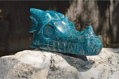 Blue Apatite - Crystal Dragon Skull Carving