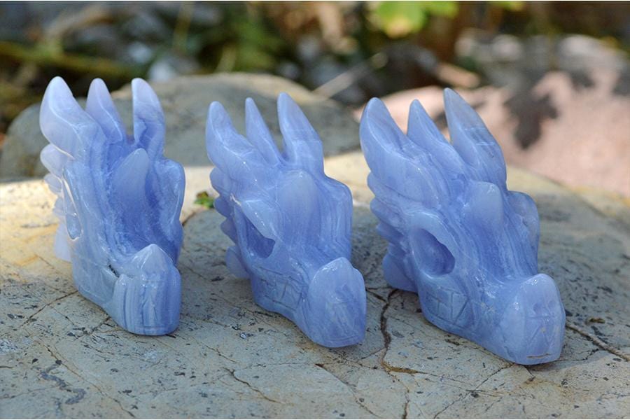 Crystal Wholesale Blue Crazy Lace Agate Crystal Dragon Skull Carving