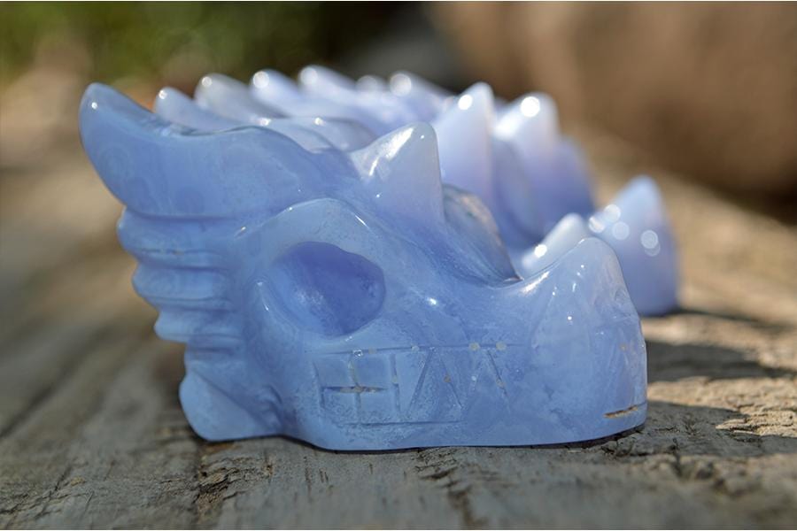 Crystal Wholesale Blue Crazy Lace Agate Crystal Dragon Skull Carving