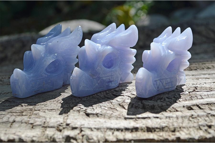 Crystal Wholesale Blue Crazy Lace Agate Crystal Dragon Skull Carving