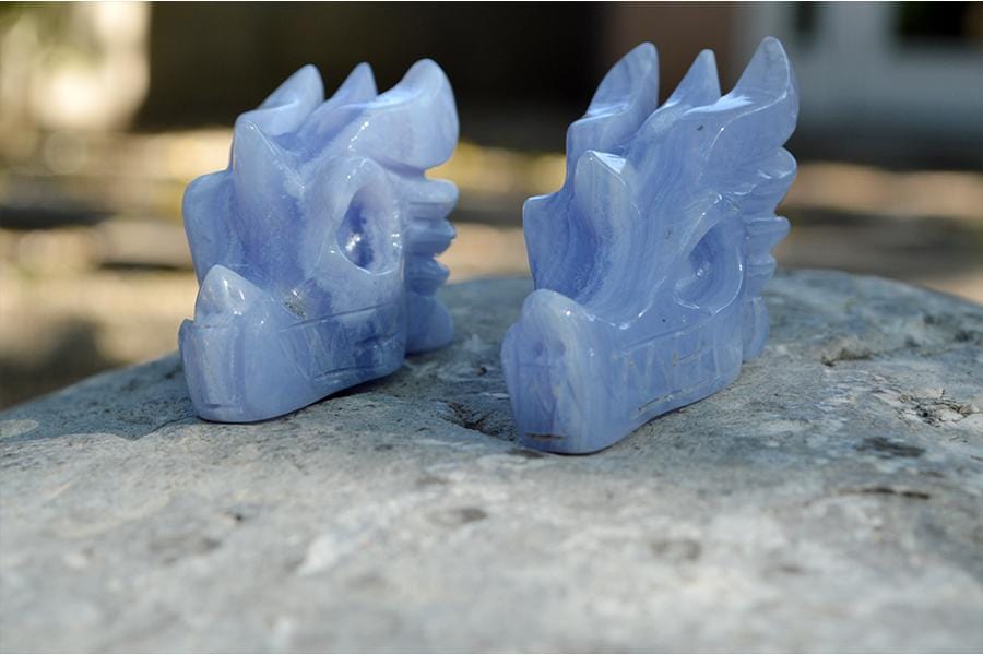 Crystal Wholesale Blue Crazy Lace Agate Crystal Dragon Skull Carving