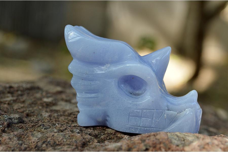 Crystal Wholesale Blue Crazy Lace Agate Crystal Dragon Skull Carving