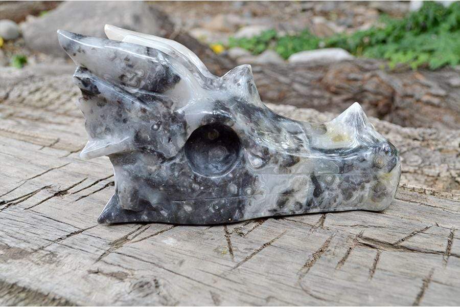 Crystal Wholesale Carved Lace Agate Crystal Dragon Skull