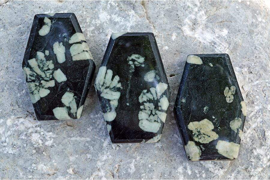 Crystal Wholesale Chrysanthemum Stone Coffin | Casket | Sarcophagus | Halloween |  Samhain | Gothic |  Medium
