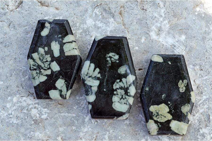 Crystal Wholesale Chrysanthemum Stone Coffin | Casket | Sarcophagus | Halloween |  Samhain | Gothic |  Medium