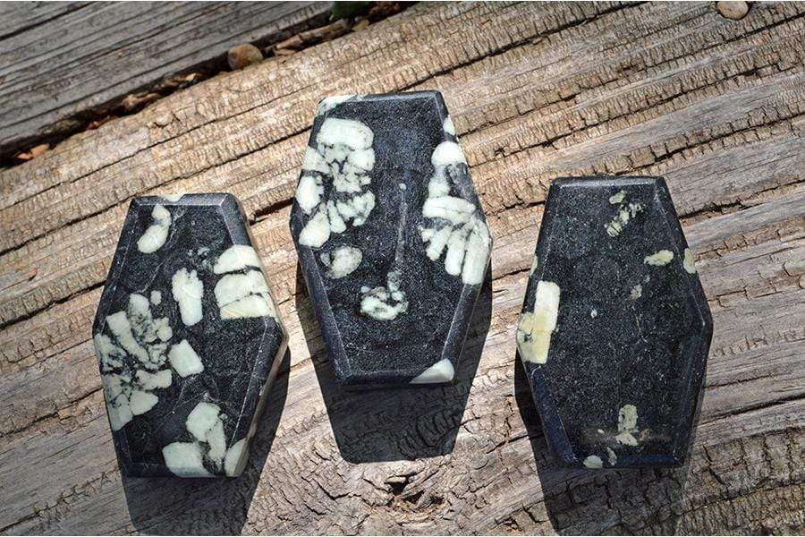 Crystal Wholesale Chrysanthemum Stone Coffin | Casket | Sarcophagus | Halloween |  Samhain | Gothic |  Medium