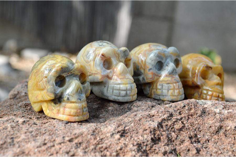 Crystal Wholesale Crazy Lace Agate Sugar Skull Crystal Carving - Small