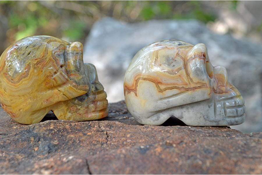 Crystal Wholesale Crazy Lace Agate Sugar Skull Crystal Carving - Small
