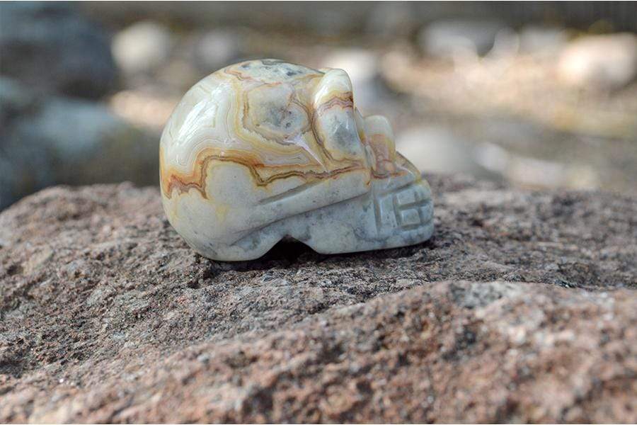 Crystal Wholesale Crazy Lace Agate Sugar Skull Crystal Carving - Small