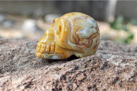 Crazy Lace Agate Sugar Skull Crystal Carving - Small