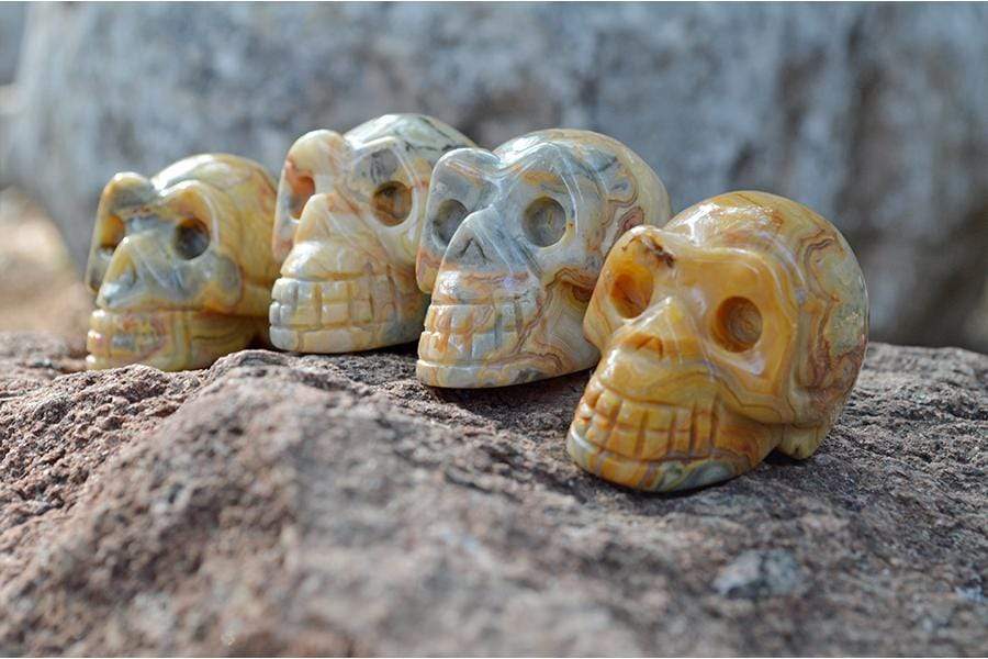 Crystal Wholesale Crazy Lace Agate Sugar Skull Crystal Carving - Small
