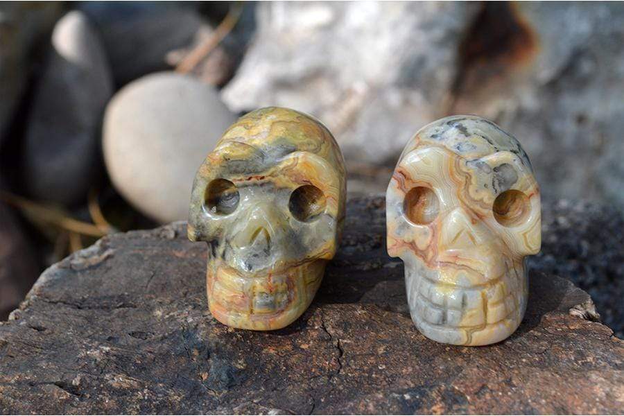 Crystal Wholesale Crazy Lace Agate Sugar Skull Crystal Carving - Small